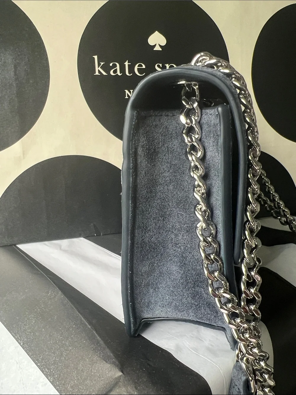 NWT Kate Spade Suede with silver Chain crossbody Bag